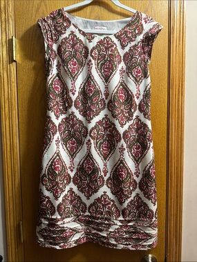 Merona Damask Lined Paisley Shift Dress Sleeveless Ruffle Pleat Hem